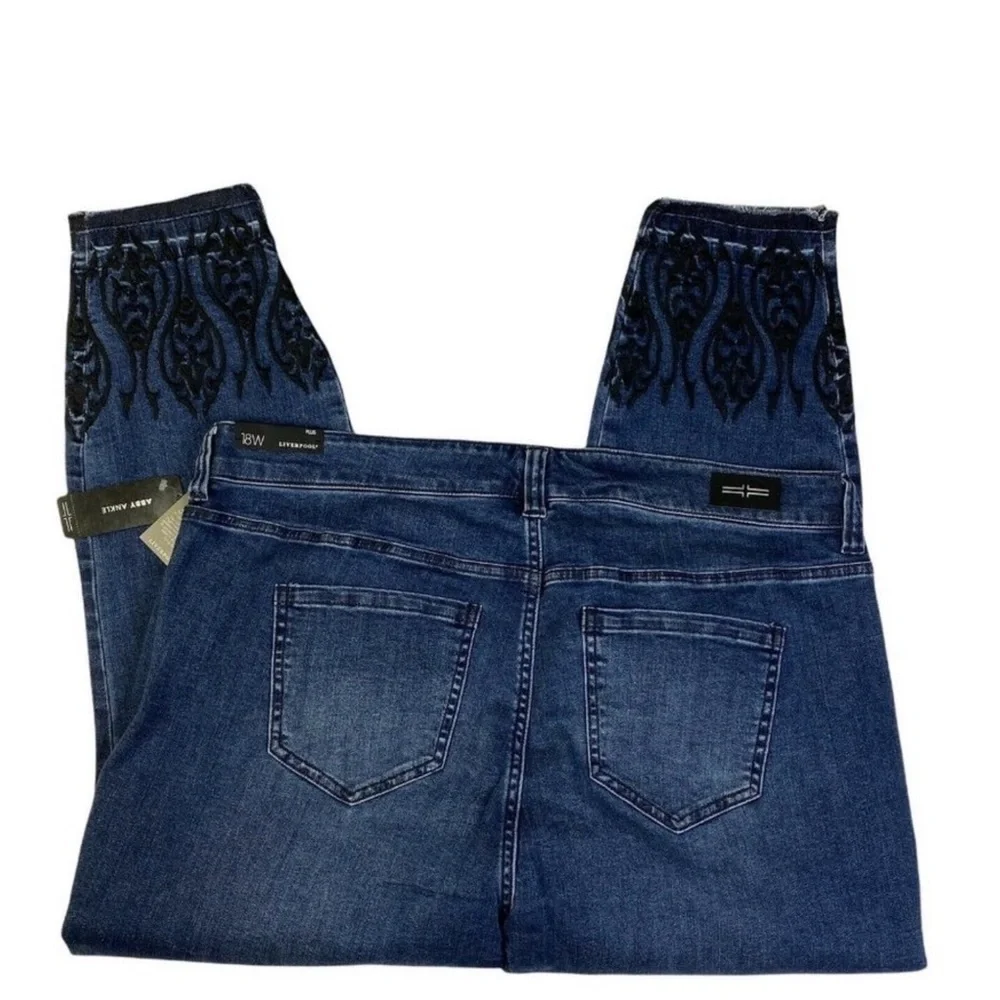 Liverpool Abby Montauk Blue Embroidered Hem Skinny Ankle Jeans 18x EUC - Picture 4 of 6